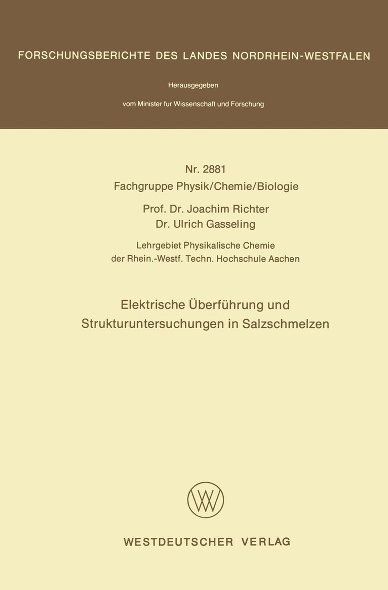 Joachim Richter - Elektrische Überführung und Strukturuntersuchungen in Salzschmelzen, Häftad