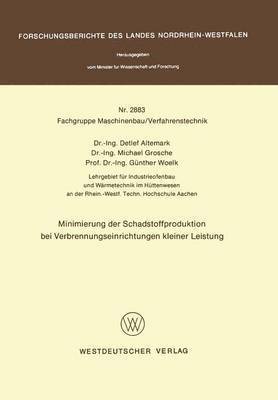 bokomslag Minimierung der Schadstoffproduktion bei Verbrennungseinrichtungen kleiner Leistung