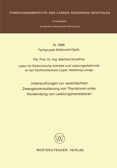 bokomslag Untersuchungen zur vereinfachten Zwangskommutierung von Thyristoren unter Verwendung von Leistungstransistoren