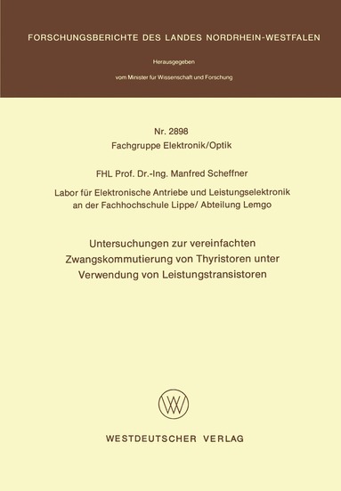 bokomslag Untersuchungen zur vereinfachten Zwangskommutierung von Thyristoren unter Verwendung von Leistungstransistoren