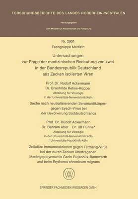 bokomslag Untersuchungen zur Frage der medizinischen Bedeutung von zwei in der Bundesrepublik Deutschland aus Zecken isolierten Viren