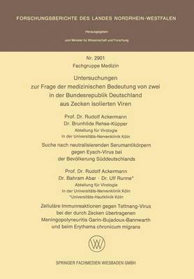 bokomslag Untersuchungen zur Frage der medizinischen Bedeutung von zwei in der Bundesrepublik Deutschland aus Zecken isolierten Viren