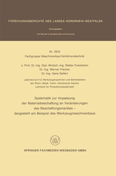 Walter Eversheim - Systematik zur Anpassung der Materialbeschaffung an Veränderungen des Beschaffungsmarktes, Häftad
