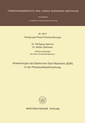 bokomslag Anwendungen der Elektronen Spin Resonanz (ESR) in der Photosyntheseforschung