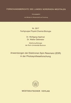 bokomslag Anwendungen der Elektronen Spin Resonanz (ESR) in der Photosyntheseforschung