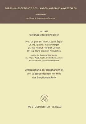 Untersuchung der Beschaffenheit von Glasoberflächen mit Hilfe der Sorptionstechnik