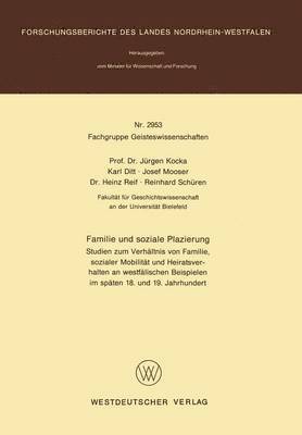 Jürgen Kocka - Familie und soziale Plazierung, Häftad