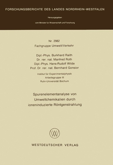 Burkhard Raith - Spurenelementanalyse von Umweltchemikalien durch ioneninduzierte Röntgenstrahlung, Häftad