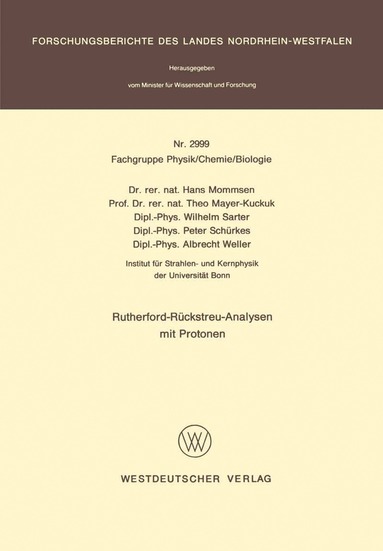 Hans Mommsen - Rutherford-Rückstreu-Analysen mit Protonen, Häftad