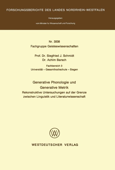 Siegfried J. Schmidt - Generative Phonologie und Generative Metrik, Häftad