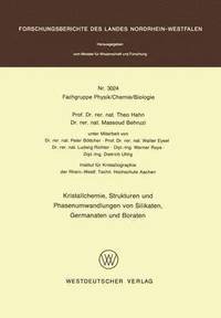 bokomslag Kristallchemie, Strukturen und Phasenumwandlungen von Silikaten, Germanaten und Boraten