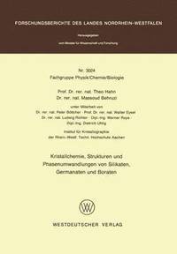 bokomslag Kristallchemie, Strukturen und Phasenumwandlungen von Silikaten, Germanaten und Boraten