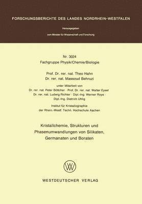 bokomslag Kristallchemie, Strukturen und Phasenumwandlungen von Silikaten, Germanaten und Boraten