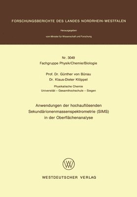bokomslag Anwendungen der hochauflösenden Sekundärionenmassenspektrometrie (SIMS) in der Oberflächenanalyse