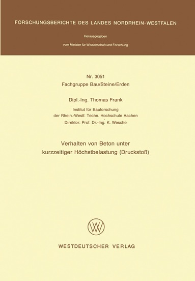 Thomas Frank - Verhalten von Beton unter kurzzeitiger Höchstbelastung (Druckstoß), Häftad