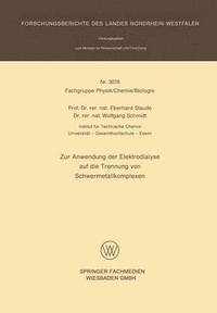 bokomslag Zur Anwendung der Elektrodialyse auf die Trennung von Schwermetallkomplexen