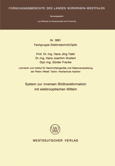 Hans Jörg Tafel - System zur inversen Bildtransformation mit elektrooptischen Mitteln, Häftad
