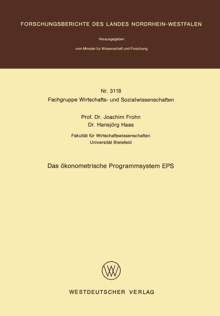 Joachim Frohn - Das ökonometrische Programmsystem EPS, Häftad