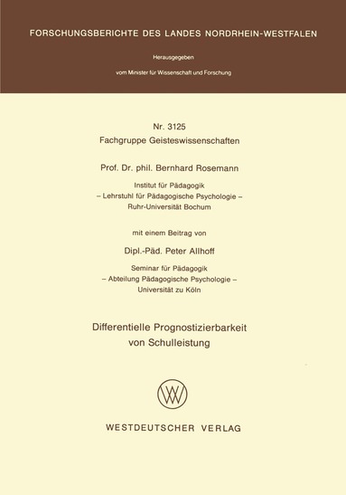 Bernhard Rosemann - Differentielle Prognostizierbarkeit von Schulleistung, Häftad