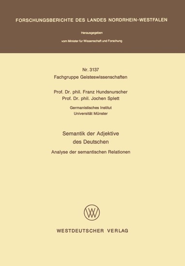 Franz Hundsnurscher - Semantik der Adjektive des Deutschen, Häftad