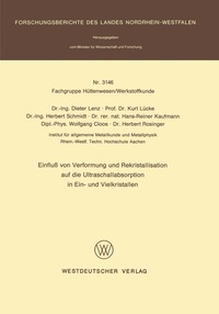 bokomslag Einfluß von Verformung und Rekristallisation auf die Ultraschallabsorption in Ein- und Vielkristallen