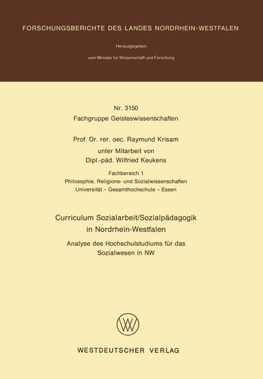 Raymund Krisam - Curriculum Sozialarbeit/Sozialpädagogik in Nordrhein-Westfalen, Häftad