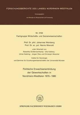 bokomslag Politische Erwachsenenbildung der Gewerkschaften in Nordrhein-Westfalen 1976  1980