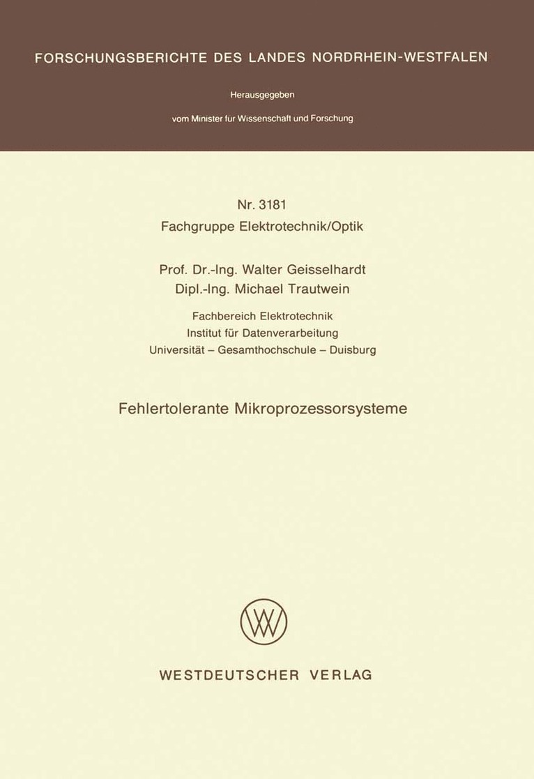 Walter Geisselhardt - Fehlertolerante Mikroprozessorsysteme, Häftad