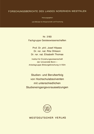 Josef Hitpass - Studien- und Berufserfolg von Hochschulabsolventen mit unterschiedlichen Studieneingangsvoraussetzungen, Häftad