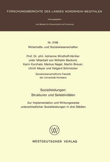 Adrienne Windhoff-Héritier - Sozialleistungen: Strukturen und Selektivitäten, Häftad