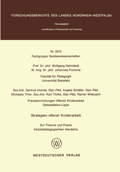Wolfgang Nahrstedt - Strategien offener Kinderarbeit, Häftad