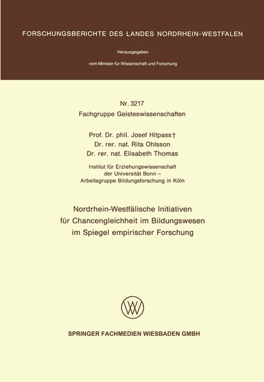 Josef Hitpass - Nordrhein-Westfälische Initiativen für Chancengleichheit im Bildungswesen im Spiegel empirischer Forschung, Häftad