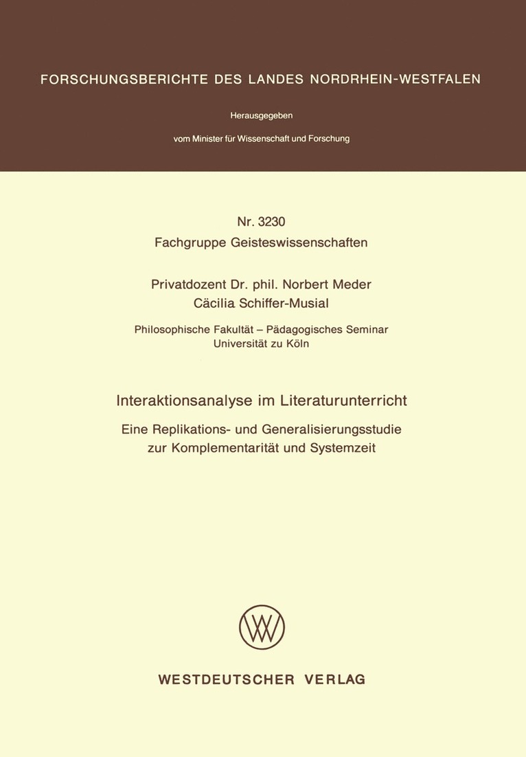 Norbert Meder, Cäcilia Schiffer-Musial, Cacilia Schiffer-Musial - Interaktionsanalyse im Literaturunterricht, Häftad