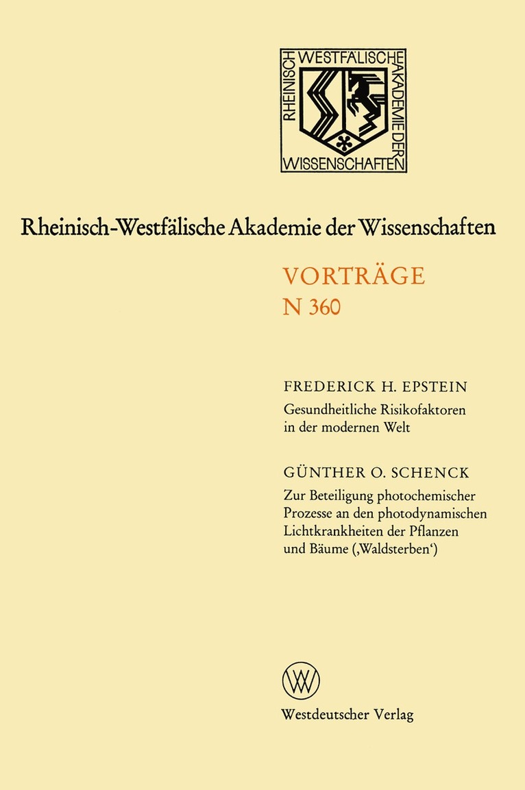 Frederick H. Epstein - Rheinisch-Westfälische Akademie der Wissenschaften, Häftad