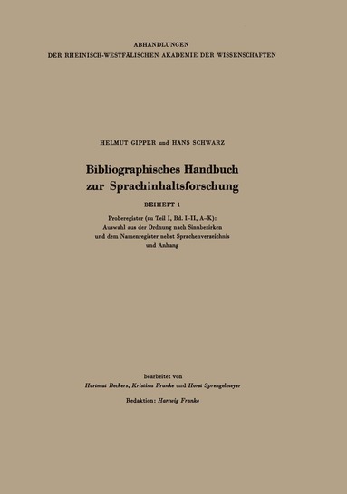 bokomslag Bibliographisches Handbuch zur Sprachinhaltsforschung