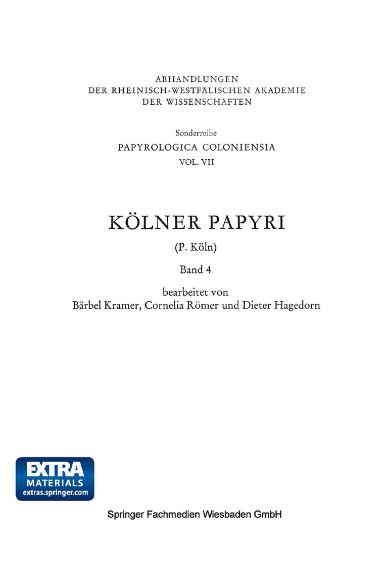P. Köln, Bärbel Kramer, Cornelia Römer, Dieter Hagedorn, P. Koln, Barbel Kramer - Kölner Papyri, Häftad