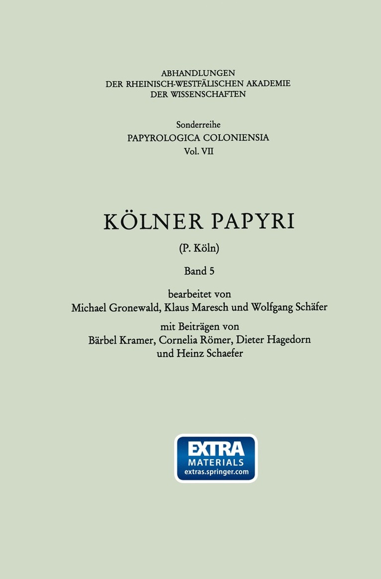 Bärbel Kramer, Barbel Kramer - Kölner Papyri (P. Köln), Häftad