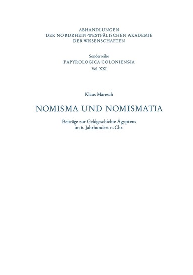 bokomslag Nomisma und Nomismatia