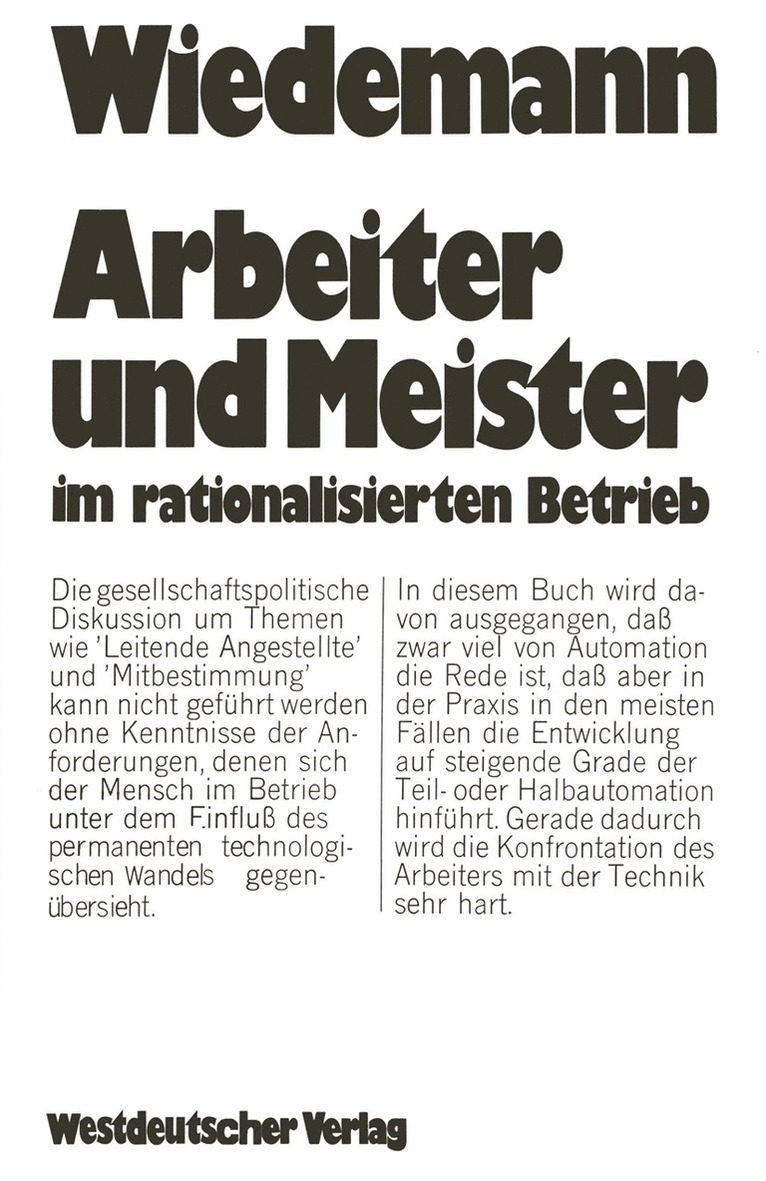 Arbeiter und Meister im rationalisierten Betrieb