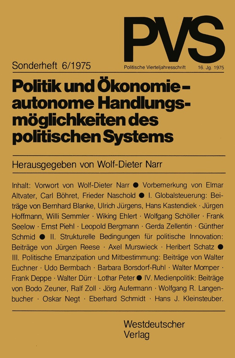 Wolf-Dieter Narr - Politik und Ökonomie — autonome Handlungsmöglichkeiten des politischen Systems, Häftad