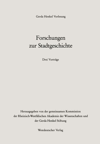 Adalberto Giovannini, Adriaan Vermalst, Lothar Gall - Forschungen zur Stadtgeschichte, Häftad