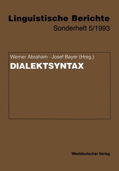 Werner Abraham, Josef Bayer - Dialektsyntax, Häftad