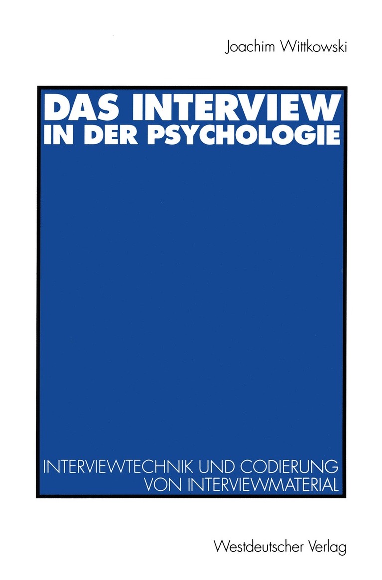 Joachim Wittkowski - Das Interview in der Psychologie, Häftad