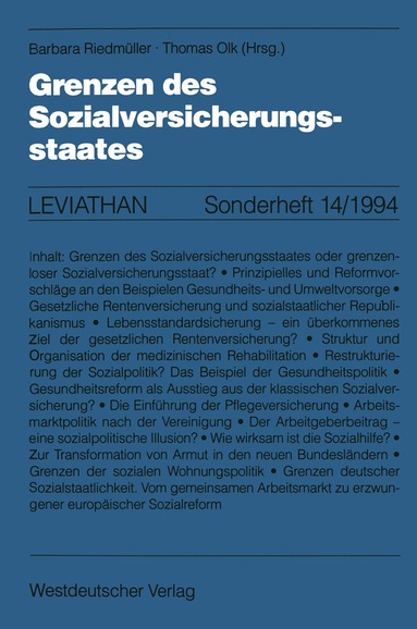 Barbara Riedmüller, Thomas Olk - Grenzen des Sozialversicherungsstaates, Häftad