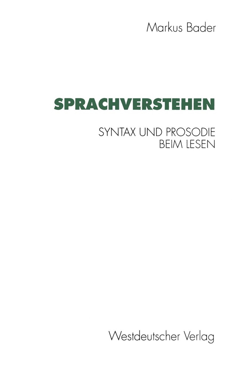 Markus Bader - Sprachverstehen, Häftad