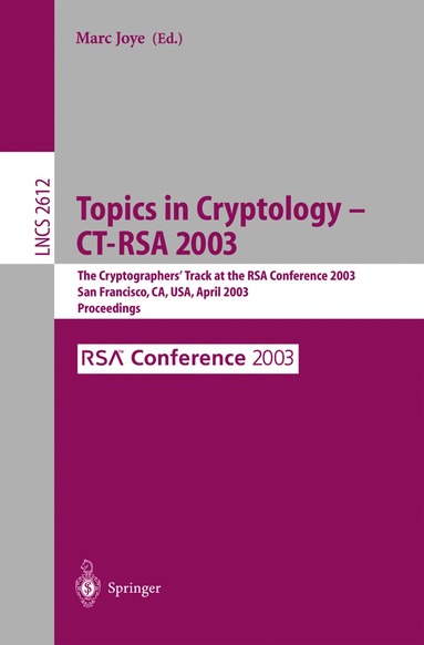 bokomslag Topics in Cryptology -- CT-RSA 2003