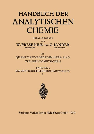G. Bähr - Elemente der Siebenten Hauptgruppe I, Häftad