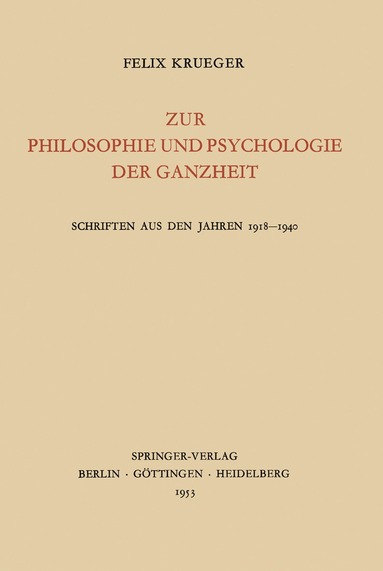 bokomslag Zur Philosophie und Psychologie der Ganzheit