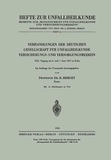 R. Herget - Verhandlungen der Deutschen Gesellschaft für Unfallheilkunde, Versicherungs- und Versorgungsmedizin, Häftad