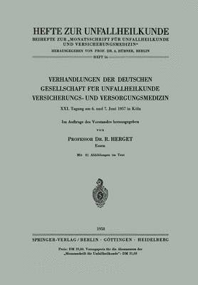 bokomslag Verhandlungen der Deutschen Gesellschaft fr Unfallheilkunde, Versicherungs- und Versorgungsmedizin